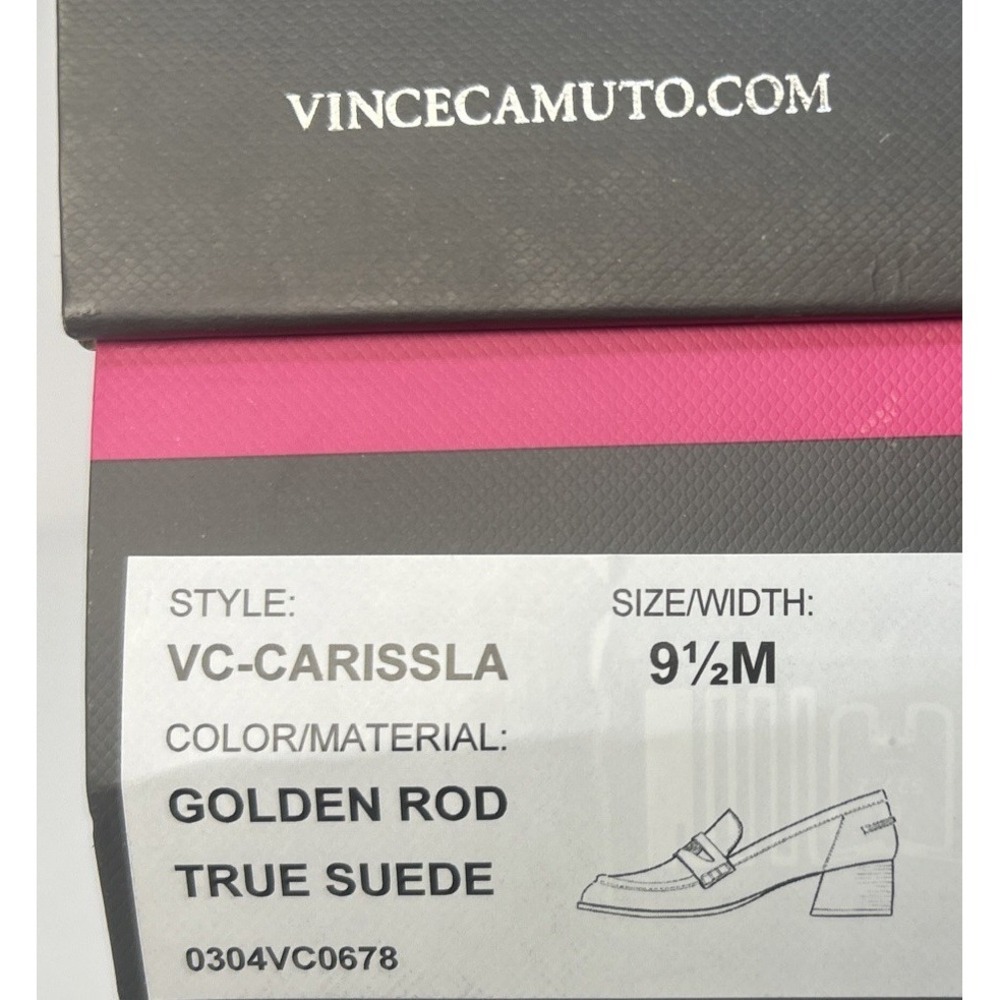 Vince Camuto Carissla Suede Penny Loafer Block Heel Pump Golden Rod 9.5 M NIB - Picture 11 of 11